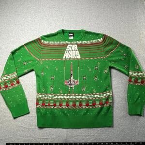 Star Wars Ugly Christmas Sweater Size Lg X-Wing Tie Fighter Green White Logo